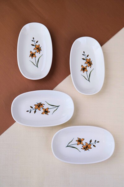 Tabak Evi Porselen Azelya Oval Kayık Tabak 15x8.5x2 CM 4 Parça