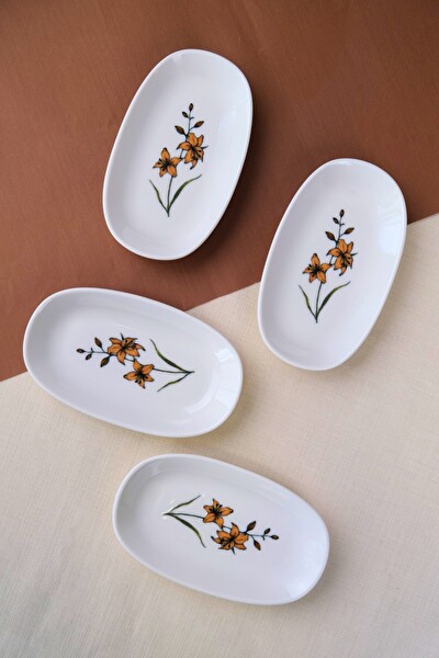 Tabak Evi Porselen Azelya Oval Kayık Tabak 15x8.5x2 CM 4 Parça