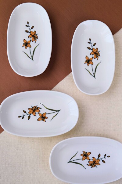 Tabak Evi Porselen Azelya Oval Kayık Tabak 15x8.5x2 CM 4 Parça