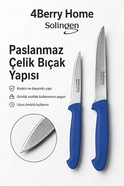 Solingen 2’li Paslanmaz Çelik Mutfak Bıçağı Seti - Et Meyve ve Sebze Bıçağı Mavi