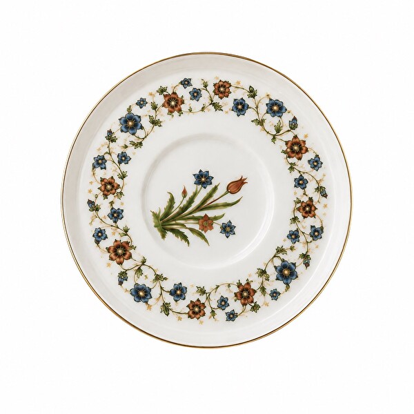Tabak Evi Porselen Lalezar Altın Yaldızlı 12 CM Taban Çapı 5 CM Tekli Çay Tabağı