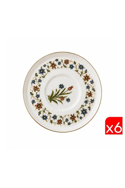 Tabak Evi Porselen Lalezar Altın Yaldızlı 12 CM Taban Çapı 5 CM 6'lı Çay Tabağı