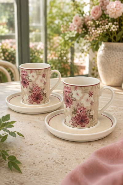Tabak Evi Porselen Blossom Kahve Fincan Takımı 80 CC 4 Parça 2 Kişilik