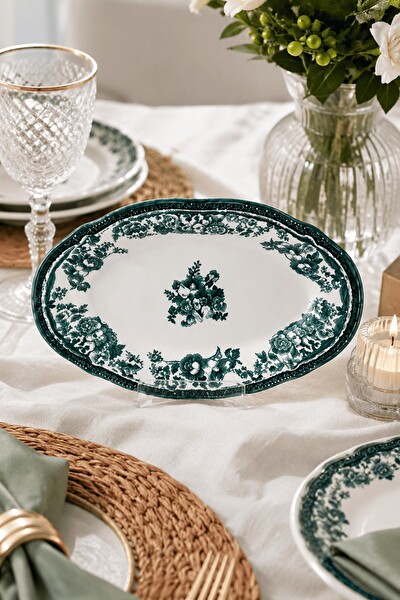 Porser Porselen Velour Yeşil Fulya Kayık Tabak Seti 32 CM Tekli