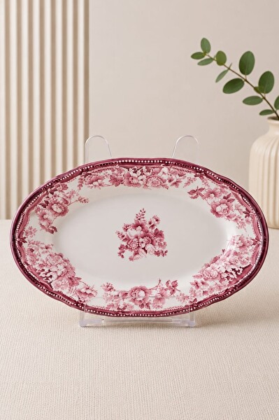 Porser Porselen Velour Maroon Fulya Kayık Tabak Seti 26 CM 2 Parça