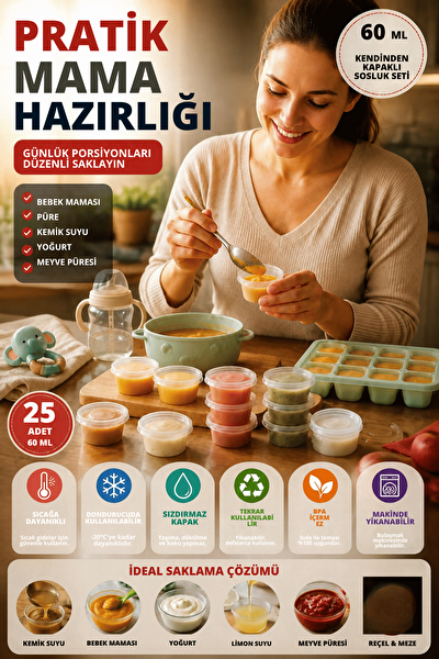Mithra Life 60 ML Sızdırmaz Mini Saklama Kabı Sosluk Buzluk Kabı 25 Adet MIT1364