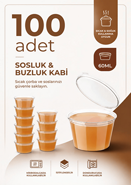 Mithra Life 60 ML Sızdırmaz Mini Saklama Kabı Sosluk Buzluk Kabı 100 Adet MIT1366