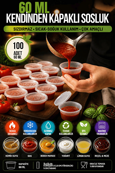 Mithra Life 60 ML Sızdırmaz Mini Saklama Kabı Sosluk Buzluk Kabı 100 Adet MIT1366