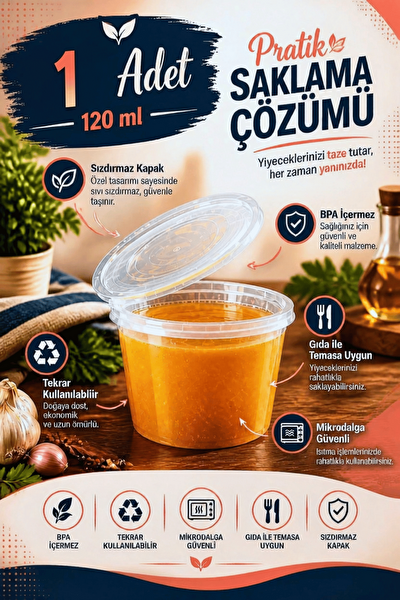 Mithra Life MIT1367 120 ML Sızdırmaz Mini Saklama Kabı Sosluk Buzluk Kabı - 1 Adet