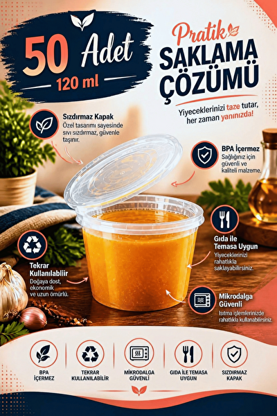 Mithra Life MIT1369 120 ML Sızdırmaz Mini Saklama Kabı Sosluk Buzluk Kabı - 50 Adet