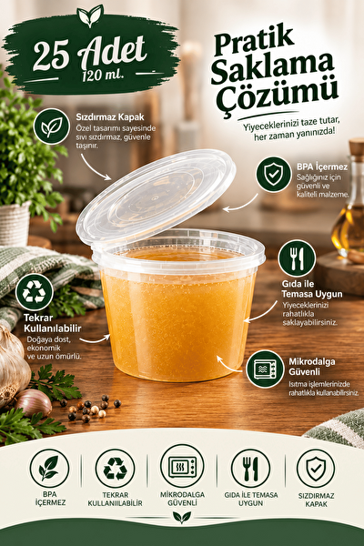Mithra Life MIT1368 120 ML Sızdırmaz Mini Saklama Kabı Sosluk Buzluk Kabı - 25 Adet