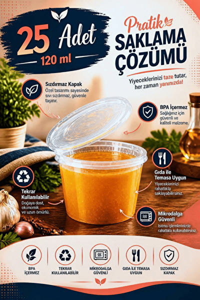 Mithra Life MIT1368 120 ML Sızdırmaz Mini Saklama Kabı Sosluk Buzluk Kabı - 25 Adet