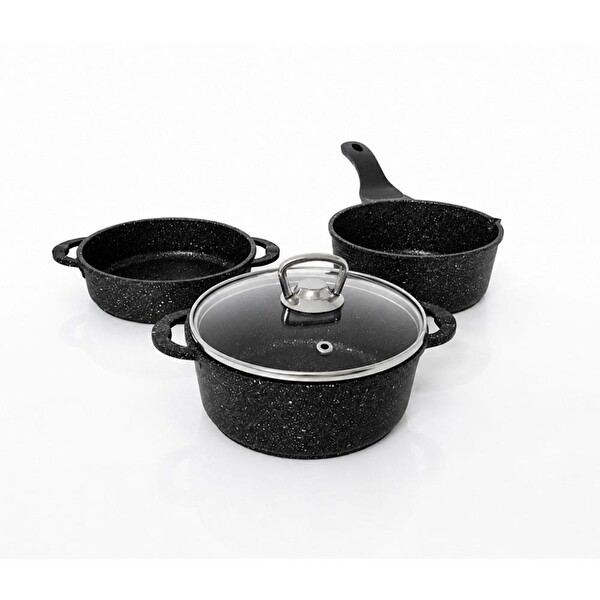 OMS Trio Mini Biogranit Döküm Tencere Seti Siyah 3741