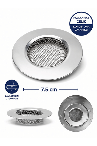 Mithra Life Küçük Boy Paslanmaz Çelik Lavabo Süzgeci 7.5 CM 3 Adet MIT1373