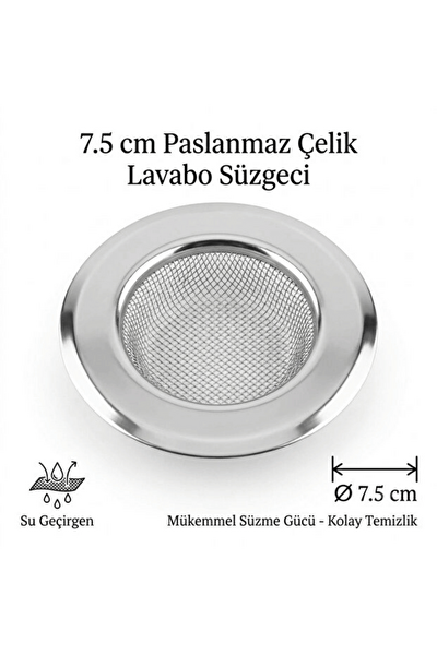 Mithra Life Küçük Boy Paslanmaz Çelik Lavabo Süzgeci 7.5 CM 3 Adet MIT1373
