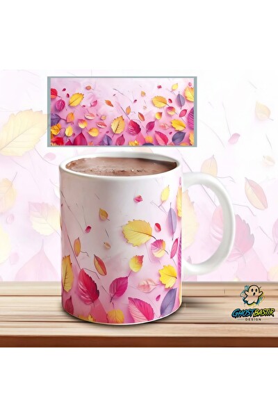 Ghostbastır Design Renkli Yapraklar Kupa Bardak - 1 Adet K0664