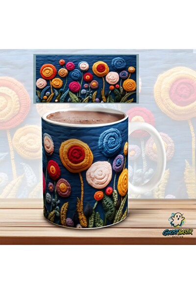 Ghostbastır Design Örme Çiçekli Kupa Bardak - 1 Adet K0647