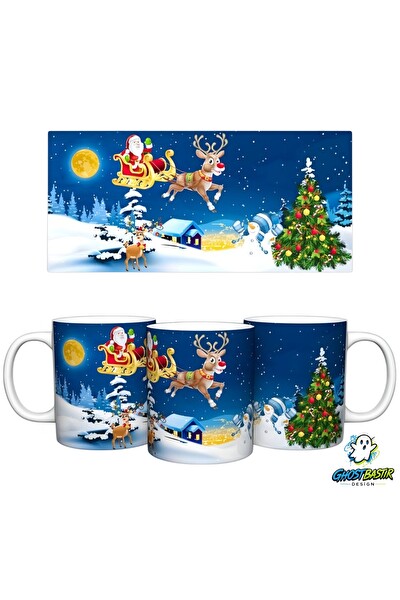 Ghostbastır Design Noel Baba ve Arabası | Yılbaşı Kupa Bardak - 1 Adet K0632