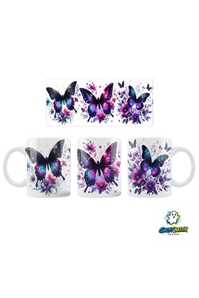 Ghostbastır Design Mor Kelebekler Kupa Bardak - 1 Adet K0333