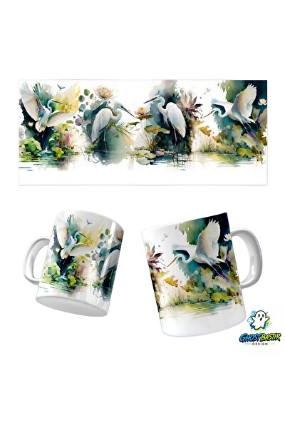 Ghostbastır Design Ak Balıkçıl Kuşu Kupa Bardak - 1 Adet K0144