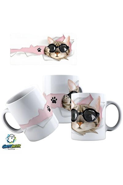 Ghostbastır Design Kedili Kupa Bardak - 1 Adet K0278