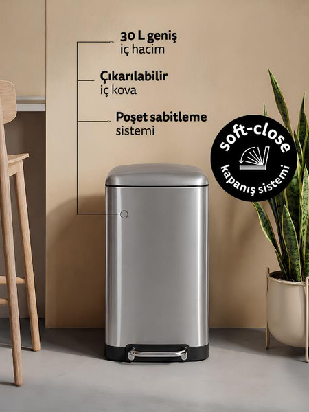 5five Ariane Metal Pedallı 30 L Çelik Çöp Kovası