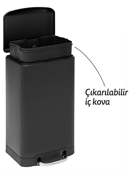 5five Ariane Metal Pedallı 20 L Siyah Çöp Kovası