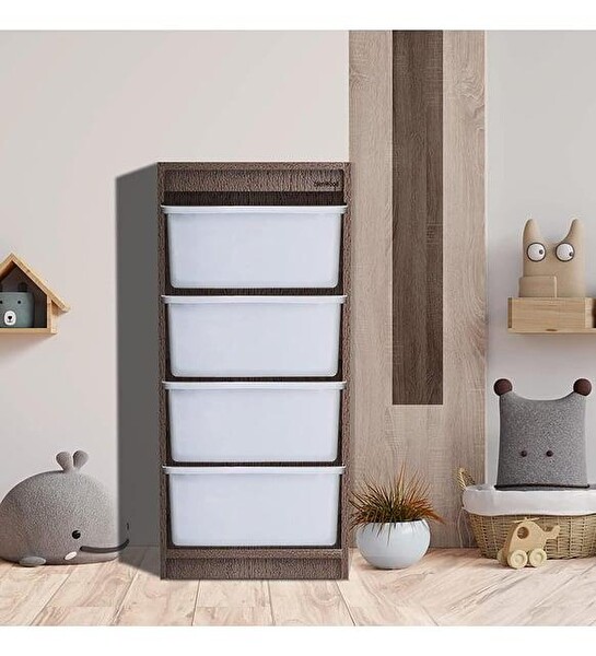 Bienwood Ahşap MDF 4 Raflı Plastik Çekmeceli Düzenleyici