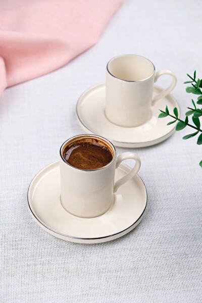 Tabak Evi Platin Yaldızlı Porselen Kahve Fincan Takımı 100cc 2 Kşilik 4 Parça