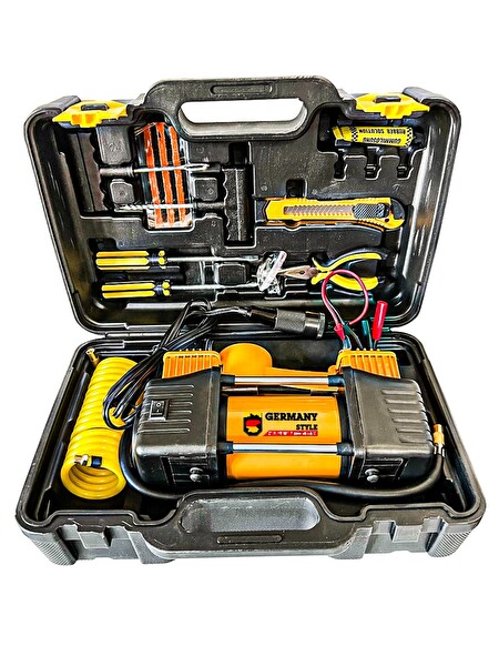 Germany Style Çift Pistonlu 12 V 150 PSI Dakikada 85 L Araç Araba Lastik Bot Şişirme Kompresörü Lastik ve Tamir Kiti