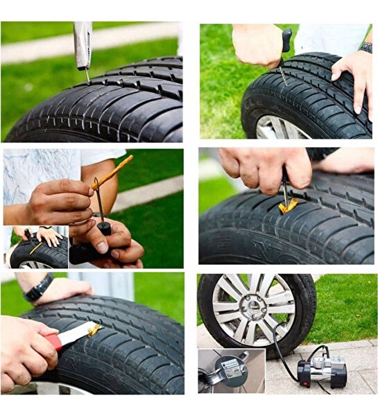 Germany Style Çift Pistonlu 12 V 150 PSI Dakikada 85 L Araç Araba Lastik Bot Şişirme Kompresörü Lastik ve Tamir Kiti