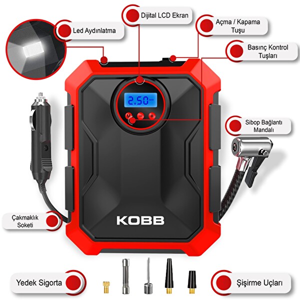 Kobb KB200 12 Volt 150 PSI Dijital Basınç Göstergeli Hava Pompası