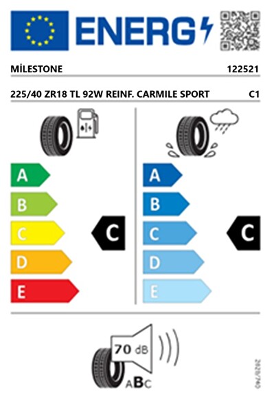Milestone Reinf. Carmile Sport 225/40 ZR18 TL 92W Yaz Lastiği - Üretim Yılı: 2025