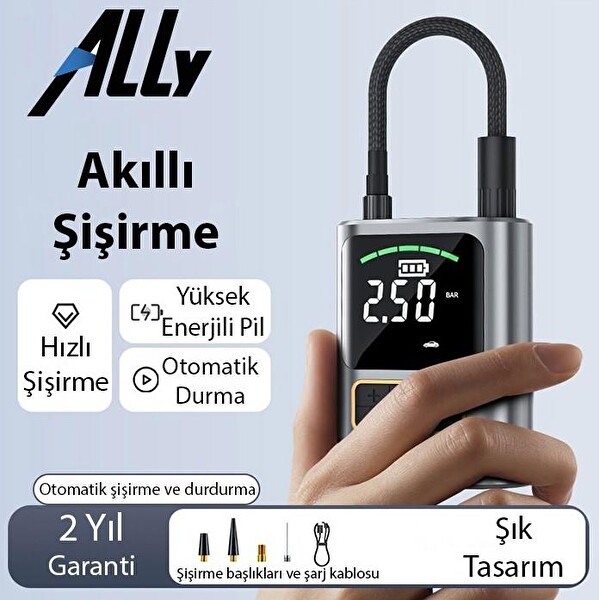 Ally ST-5528 Dijital Basınç Göstergeli Oto Lastik Şişirme Pompası Hava Kompresörü