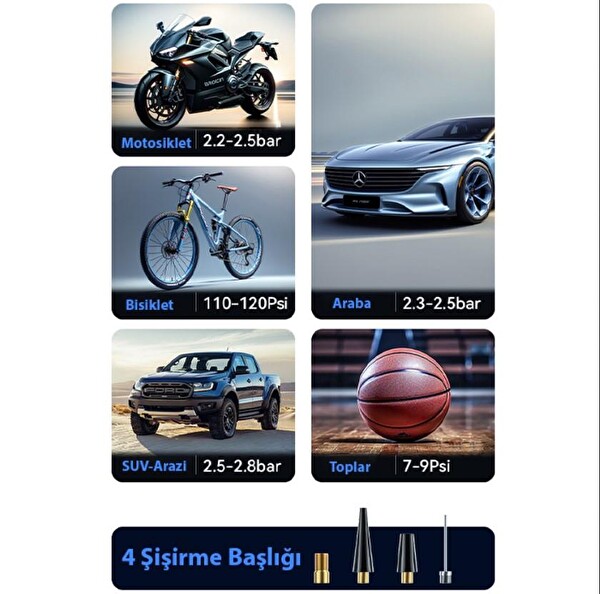 Ally ST-5528 Dijital Basınç Göstergeli Oto Lastik Şişirme Pompası Hava Kompresörü