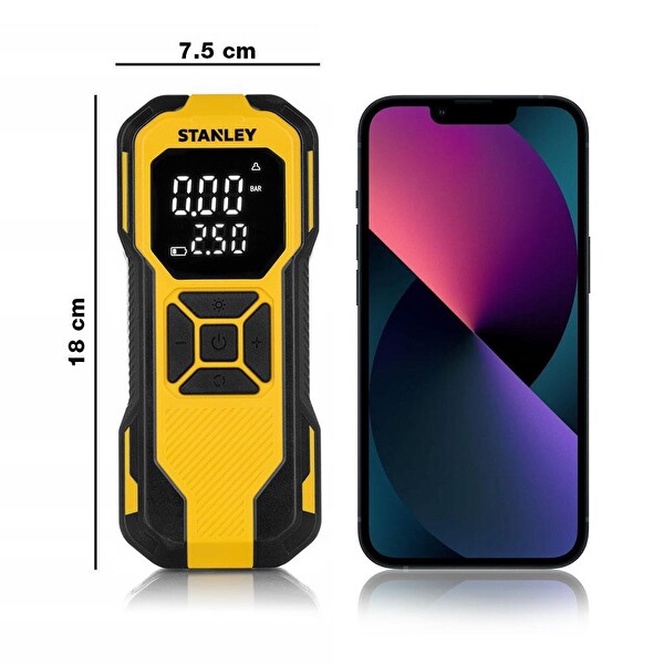 Stanley SXIF0101 12V / Şarjlı Li-ion 150 PSI Dijital Göstergeli Akıllı Lastik Şişirme Pompası+Powerbank+SOS+Led Lamba
