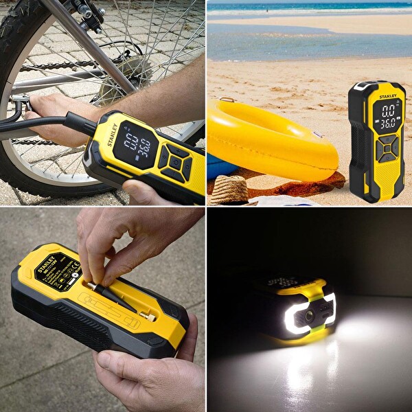 Stanley SXIF0101 12V / Şarjlı Li-ion 150 PSI Dijital Göstergeli Akıllı Lastik Şişirme Pompası+Powerbank+SOS+Led Lamba