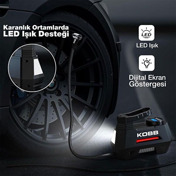 Kobb KB180 12 Volt 150 PSI Ayarlanabilir Dijital Basınç Göstergeli Lastik Şişirme Pompası