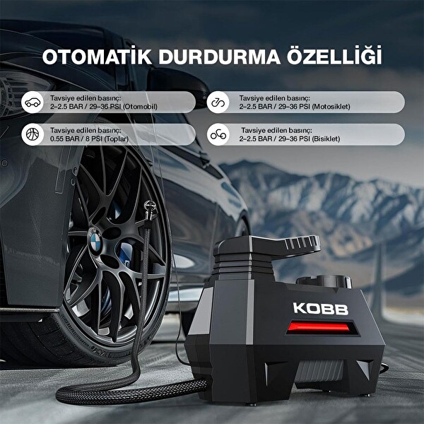 Kobb KB180 12 Volt 150 PSI Ayarlanabilir Dijital Basınç Göstergeli Lastik Şişirme Pompası