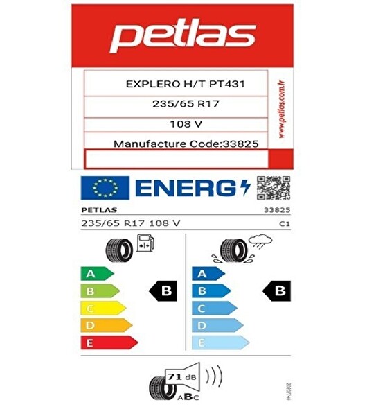 Petlas 235/65 R17 TL 108V Reinf. EXPLERO H/T PT431 SUV Yaz Lastiği - Üretim Tarihi : 2025