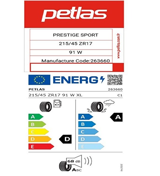 Petlas 215/45 ZR17 TL 91W XL Prestige Sport Yaz Lastiği - Üretim Tarihi : 2025