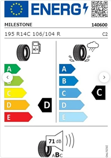 Milestone 195 R14 C TL 106/104R 8PR Vanmile Kamyonet Yaz Lastiği - Üretim Tarihi : 2025