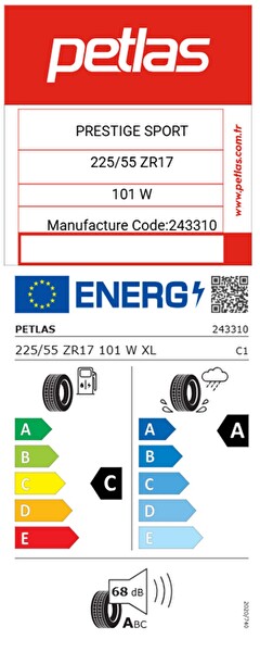 Petlas 225/55 ZR17 TL 101W XL Prestige Oto Yaz Lastiği - Üretim Tarihi : 2025