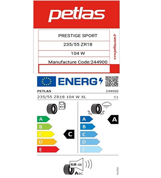 Petlas 235/55 ZR18 TL 104W XL Prestige Sport Oto Yaz Lastiği - Üretim Tarihi : 2025