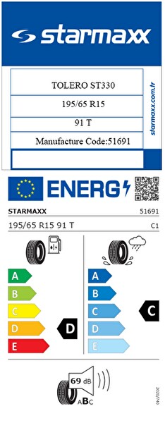 Starmaxx 195/65 R15 TL 91T Tolero St330 Yaz Lastiği - Üretim Tarihi : 2025