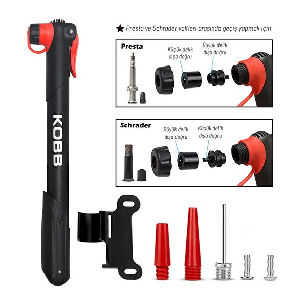 Kobb KB21 87 PSI Bisiklet Lastik Şişirme Taşınabilir Mini El Pompası - Bisiklet Montaj Aparatı
