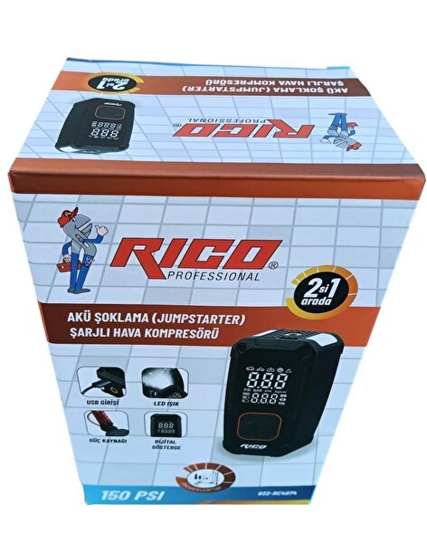 Rico Şarjlı Hava Kompresörü ve Akü Şoklama 2'si 1 Arada