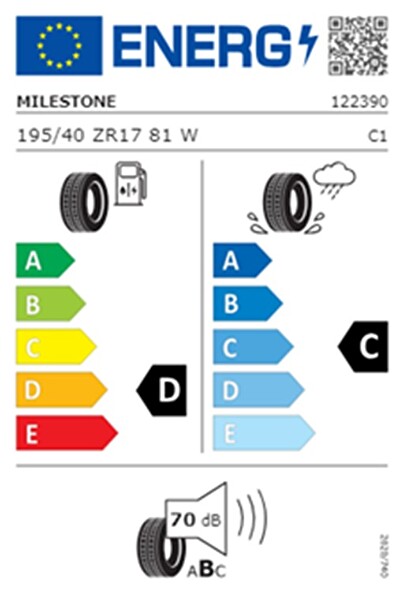 Milestone 195/40 ZR17 TL 81W Reinf. Carmile Sport Yaz Lastiği - Üretim Tarihi : 2026