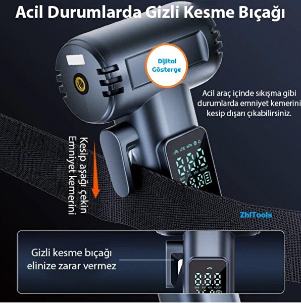 ZHL Tools ST-5530 Dijital Şarjlı Araç Lastik Şişirme Pompası - Powerbank - Penere Kırıcı