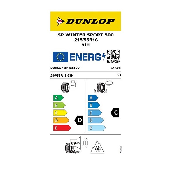 Dunlop SP Winter Sport 500 215/55R16 93H Oto Kış Lastiği - Üretim Tarihi : 2024